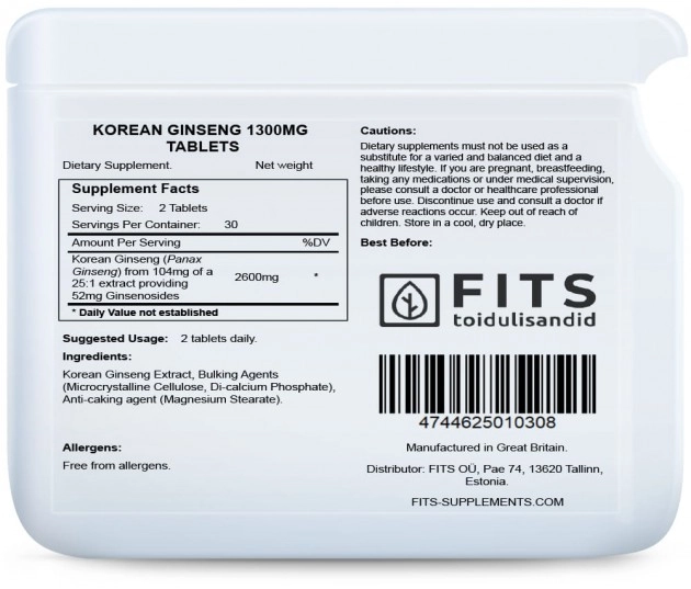 Korejský ženšen 1300mg Fits supplements - 60 tabliet