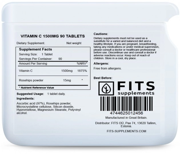 Vitamín C 1500mg - (90tabliet) - Fits Suplements