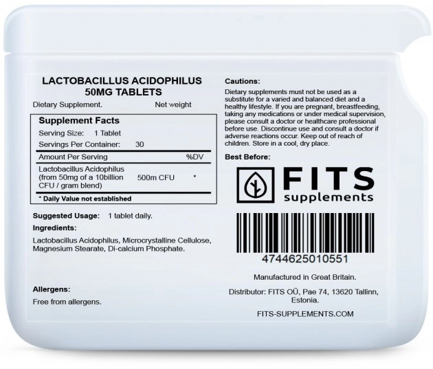 Lactobacillus Acidophilus 50mg kapsule (30 kapsúl) - Fits Suplements