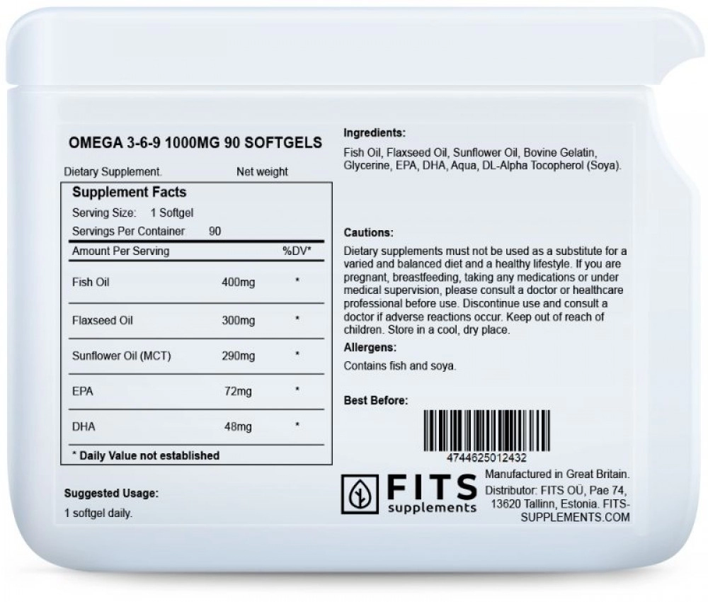 Omega 3-6-9 1000mg - 90 softgelových kapsúl - Fits Suplements