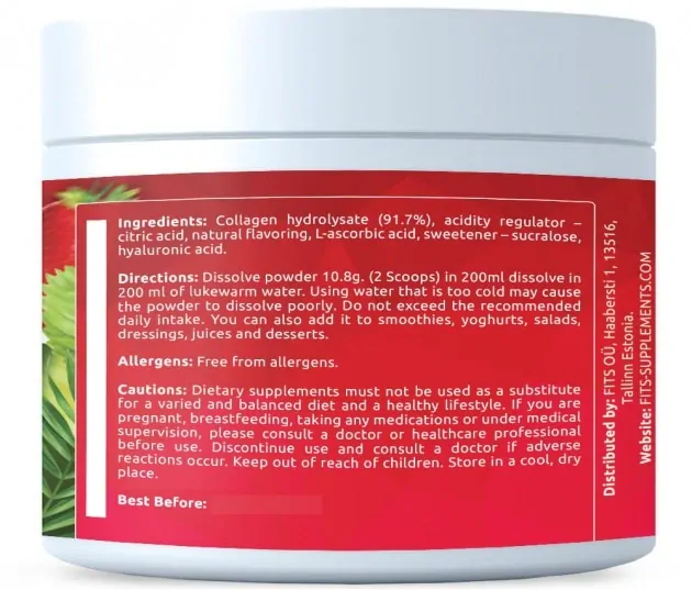 Prémiový kolagén Fits Supplements 10.000mg - jahoda - 375g prášok