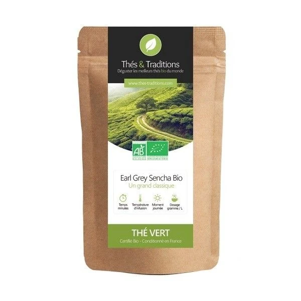 BIO Zelený čaj Thés & Tradidions "Earl Grey Sencha" - 100g sáčok sypaného čaju