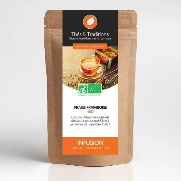 BIO bylinkový čaj Thés & Traditions "Jahoda a malina" - 100g sypaného čaju